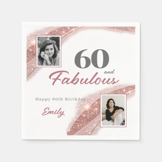 60 and Fabulous Rose Gold Photo Birthday Party Serviette (Vorderseite)