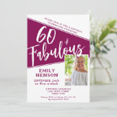 60 and Fabulous Script Magenta Photo 60th Birthday Einladung (Stehend Vorderseite)