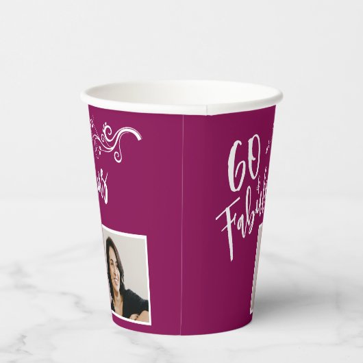 60 and Fabulous Script Photo Magenta 60th Birthday Pappbecher (Rechts)