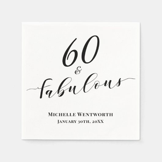 60 and Fabulous Sixtieth Birthday Elegant Script Serviette (Vorderseite)