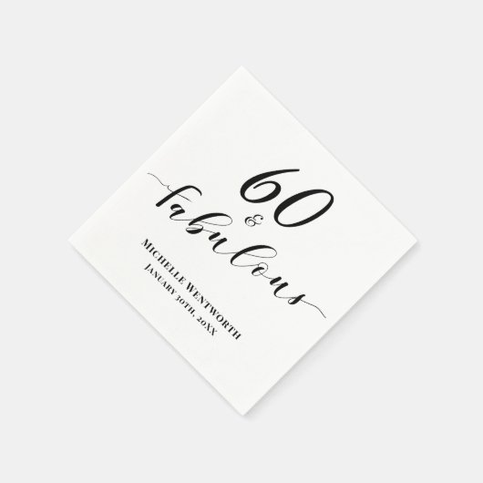 60 and Fabulous Sixtieth Birthday Elegant Script Serviette (Ecke)