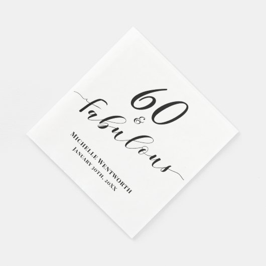 60 and Fabulous Sixtieth Birthday Elegant Script Serviette (Ecke)