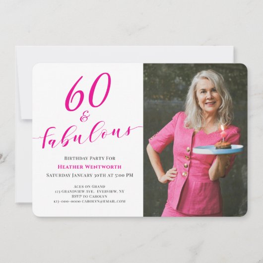 60 and Fabulous Sixtieth Birthday Script Photo Einladung (Vorderseite)