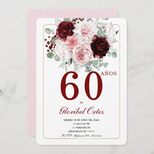 60 Años Cumpleaños Adulto Mujer Einladung (Vorne/Hinten)