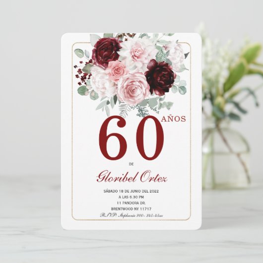 60 Años Cumpleaños Adulto Mujer Einladung (Stehend Vorderseite)