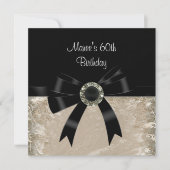 60. Antique Paper Black Diamond Jewel Bow Einladung (Vorderseite)