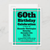 60. Aquamarine Einladung zum Geburtstag Postkarte (Vorne/Hinten)