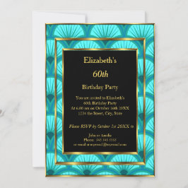 60. Art Deco Geburtstagsparty Aquamarin Blue Black Einladung