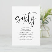60. B&W Birthday Party Moderne Script Typografie Einladung (Stehend Vorderseite)