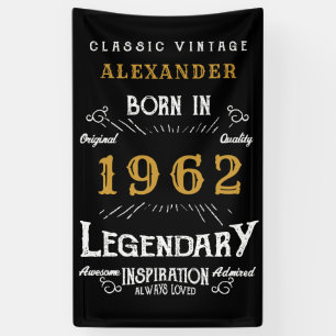 60. Birthday 1962 Add Name Black Gold Legendary Banner