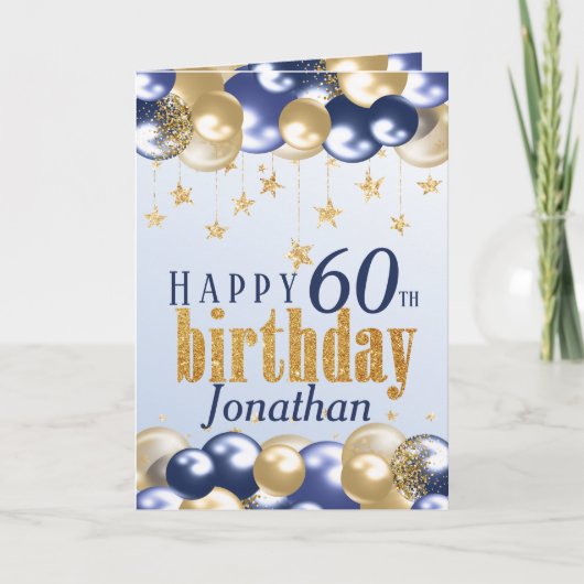 60. Birthday Navy Gold Glitzer Karte (Vorderseite)