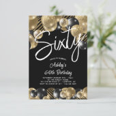 60. Black Gold 60. Foto Geburtstag Einladung (Stehend Vorderseite)