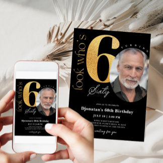 60. Black Gold Geburtstag Einladung mit Foto