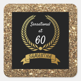 60. Black Gold Glitzer Elegante Geburtstagsparty Quadratischer Aufkleber