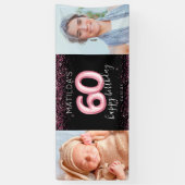 60. Black Pink Happy Geburtstag Foto Banner (Vertikal)