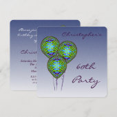 60. Blue Balloon Einladung (Vorne/Hinten)