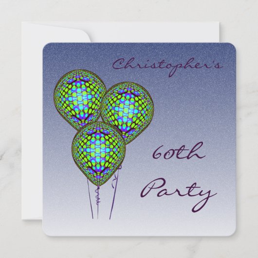 60. Blue Balloon Einladung (Vorderseite)