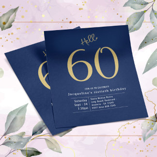 60 Blue Gold Budget 60. Geburtstag Einladung Flyer
