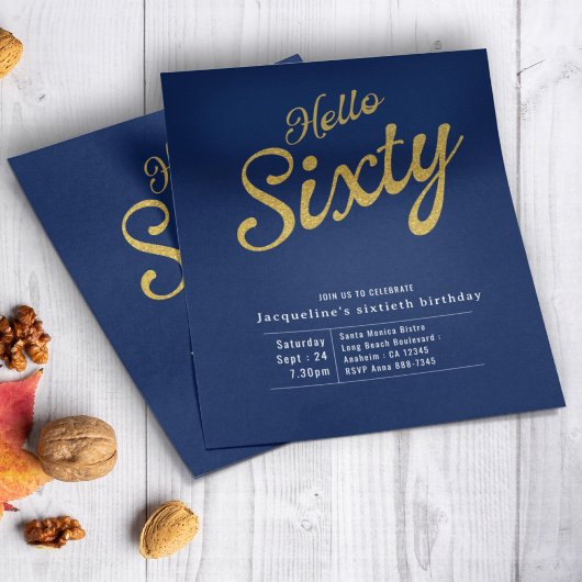 60 Blue Gold Budget 60. Geburtstag Einladung Flyer