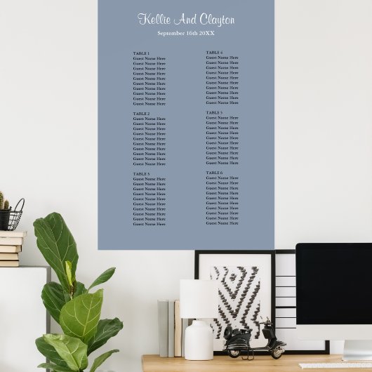 60 Blue Simple Wedding Seating Chart Poster (Heimbüro)