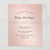 60. Budget Geburtstag Glitzer Rose Gold Metal (Vorderseite)