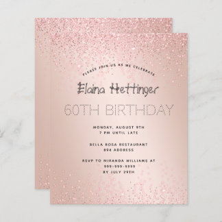 60. Budget Geburtstag Glitzer Rose Gold Metal