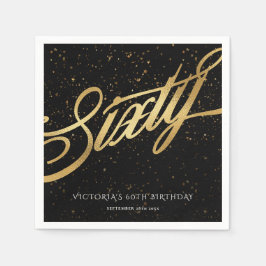 60. Confetti Elegant Calligraphy Gold Black Serviette