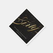 60. Confetti Elegant Calligraphy Gold Black Serviette (Ecke)