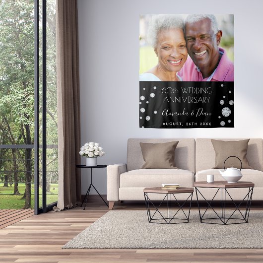 60. Diamant Hochzeitstag schwarzes Foto Wandteppich
