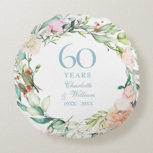 60. Diamantene Hochzeit Foto Floral Rundes Kissen