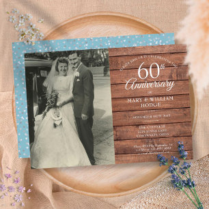 60. Diamantene Hochzeit Foto Rustikales Holz Einladung