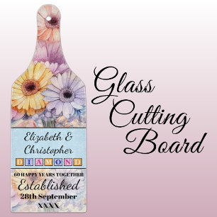 60. diamantene Hochzeitstag Floral Blau Schneidebrett