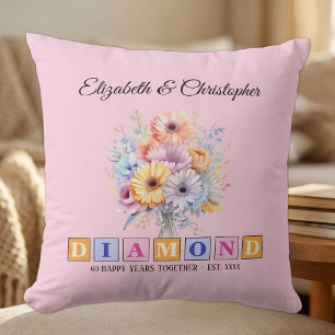 60. Diamantene Hochzeitstag Florale Pink Kissen