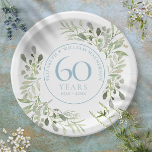 60. Diamantene Hochzeitstag Grünelemente Pappteller