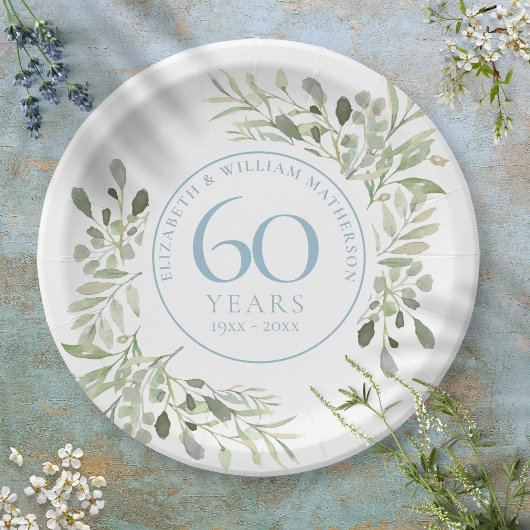 60. Diamantene Hochzeitstag Grünelemente Pappteller