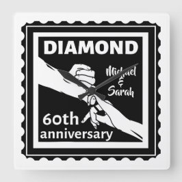 60. Diamantenhochzeit Traditionelles Jubiläum Quadratische Wanduhr