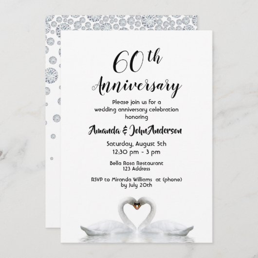 60. Diamantenhochzeit zwei Schwäne weiß Einladung (Vorne/Hinten)