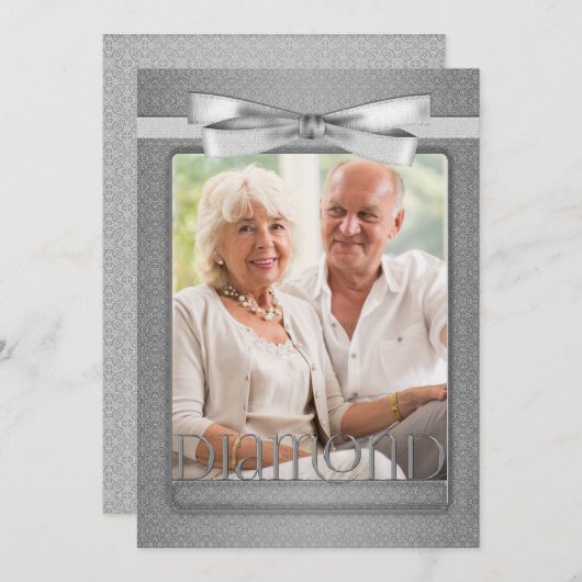 60. Diamond Anniversary Damask Party mit Foto Einladung (Vorne/Hinten)