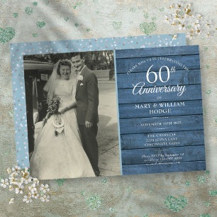 60. Diamond Hochzeitstag Foto Blue Rustic Einladung
