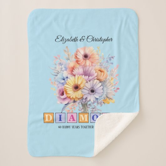 60. Diamond Jubiläum gerbera Blume blau Sherpadecke (Vorderseite)