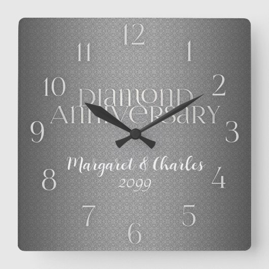 60. Diamond Wedding Angelgarten Custom Quadratische Wanduhr (Vorderseite)