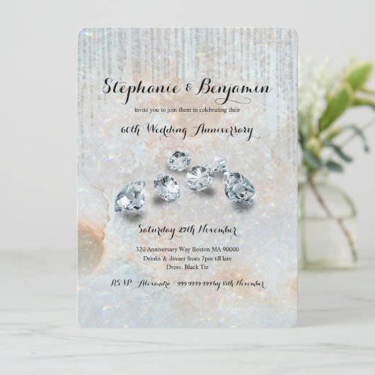 60. Diamond Wedding Anniversary Celestial Chic Einladung (Stehend Vorderseite)