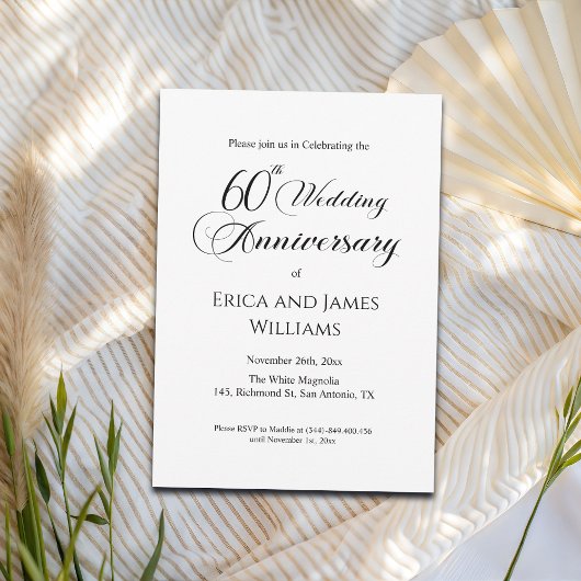 60. Diamond Wedding Anniversary Elegantes Skript Einladung