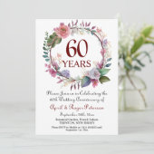 60. Diamond Wedding Anniversary Floral Einladung (Stehend Vorderseite)