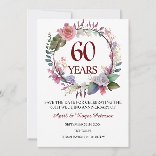 60. Diamond Wedding Anniversary Floral Save The Date (Vorderseite)