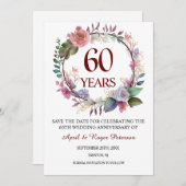 60. Diamond Wedding Anniversary Floral Save The Date (Vorne/Hinten)