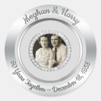 60. Diamond Wedding Anniversary Foto Modernes Runder Aufkleber