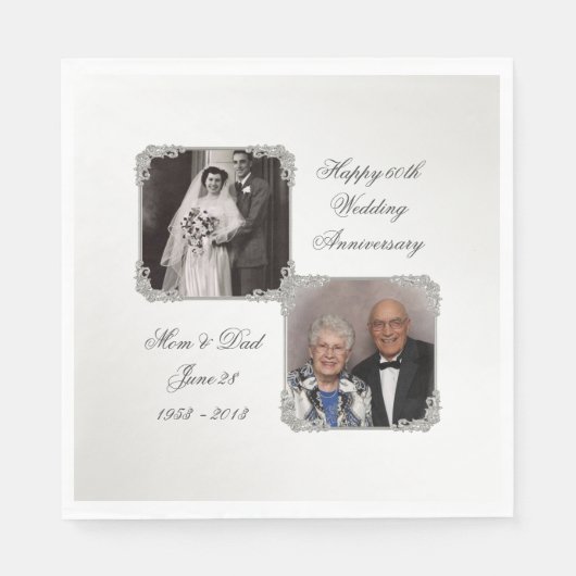 60. Diamond Wedding Anniversary Foto Napkins Serviette (Vorderseite)