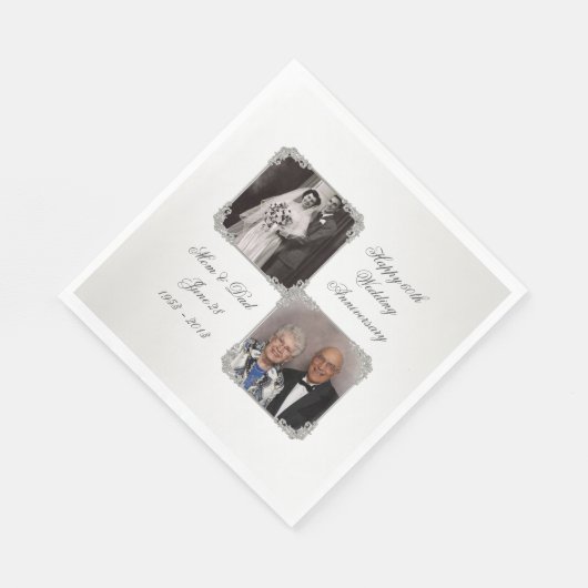 60. Diamond Wedding Anniversary Foto Napkins Serviette (Ecke)