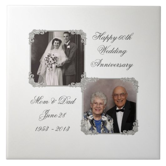 60. Diamond Wedding Anniversary Foto Tile Fliese (Vorderseite)